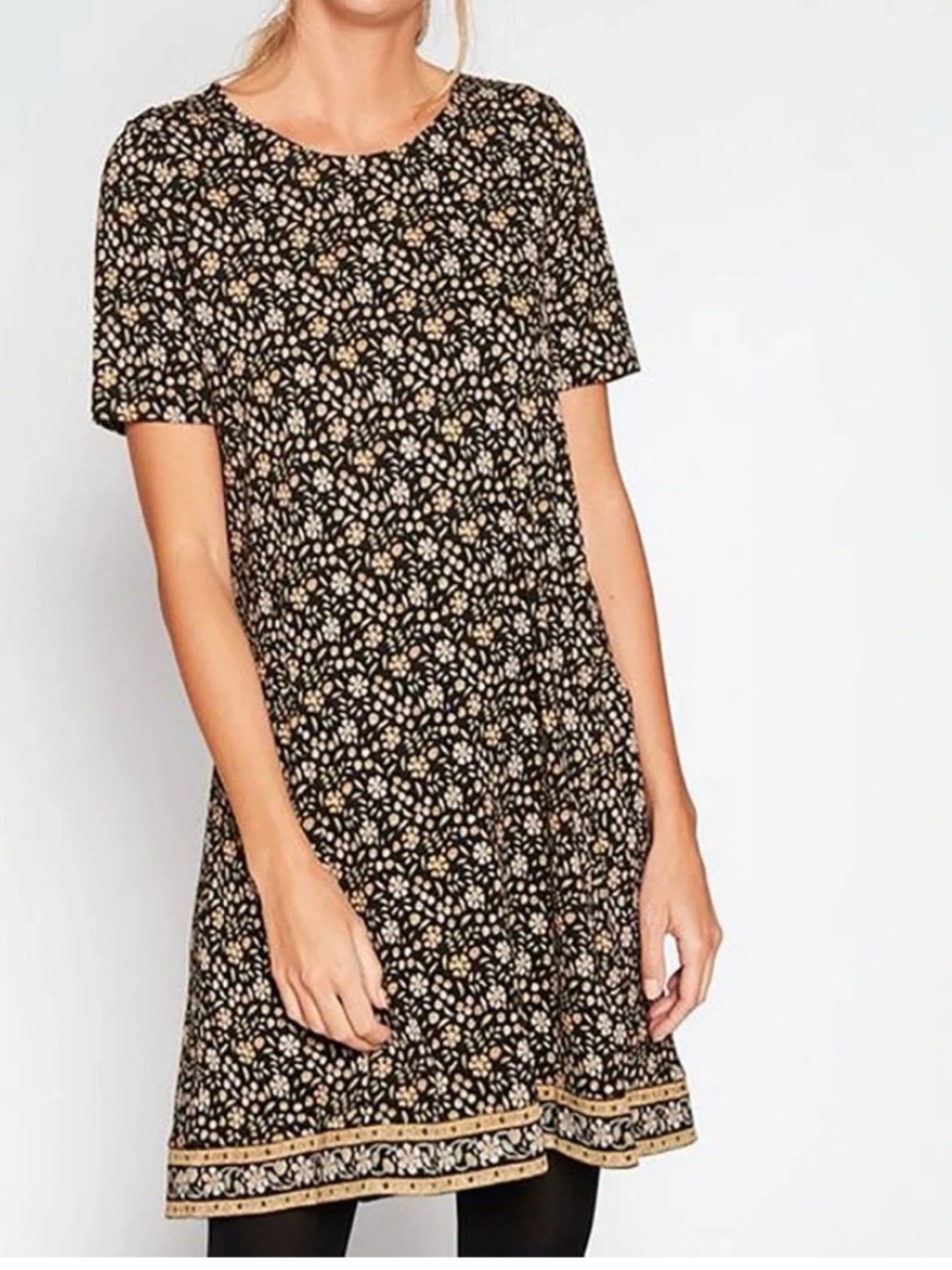 Fat Face Black White Floral Cotton Midi Dress with Pockets Size 6
